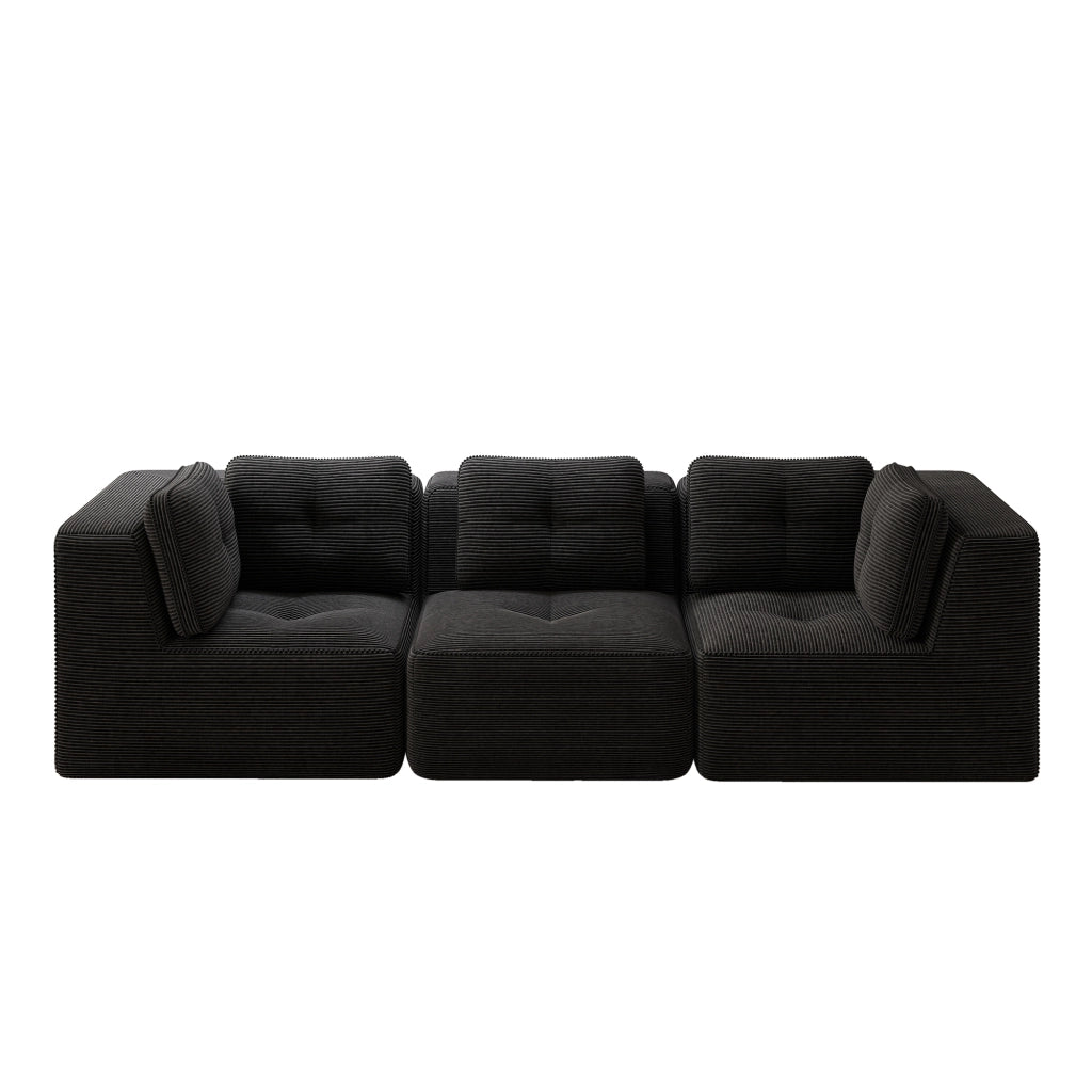 Divano Angolare Modulare 3 Posti ¨C MINIMAL ¨C Velluto a Coste, Nero, Senza Montaggio