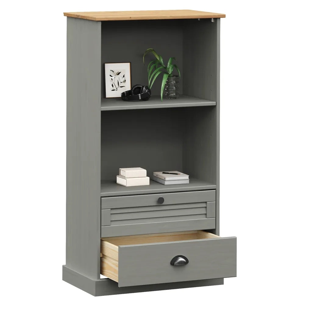 Libreria VIGO 60x35x114,5 cm in Legno Massello di Pino Grigio 353186