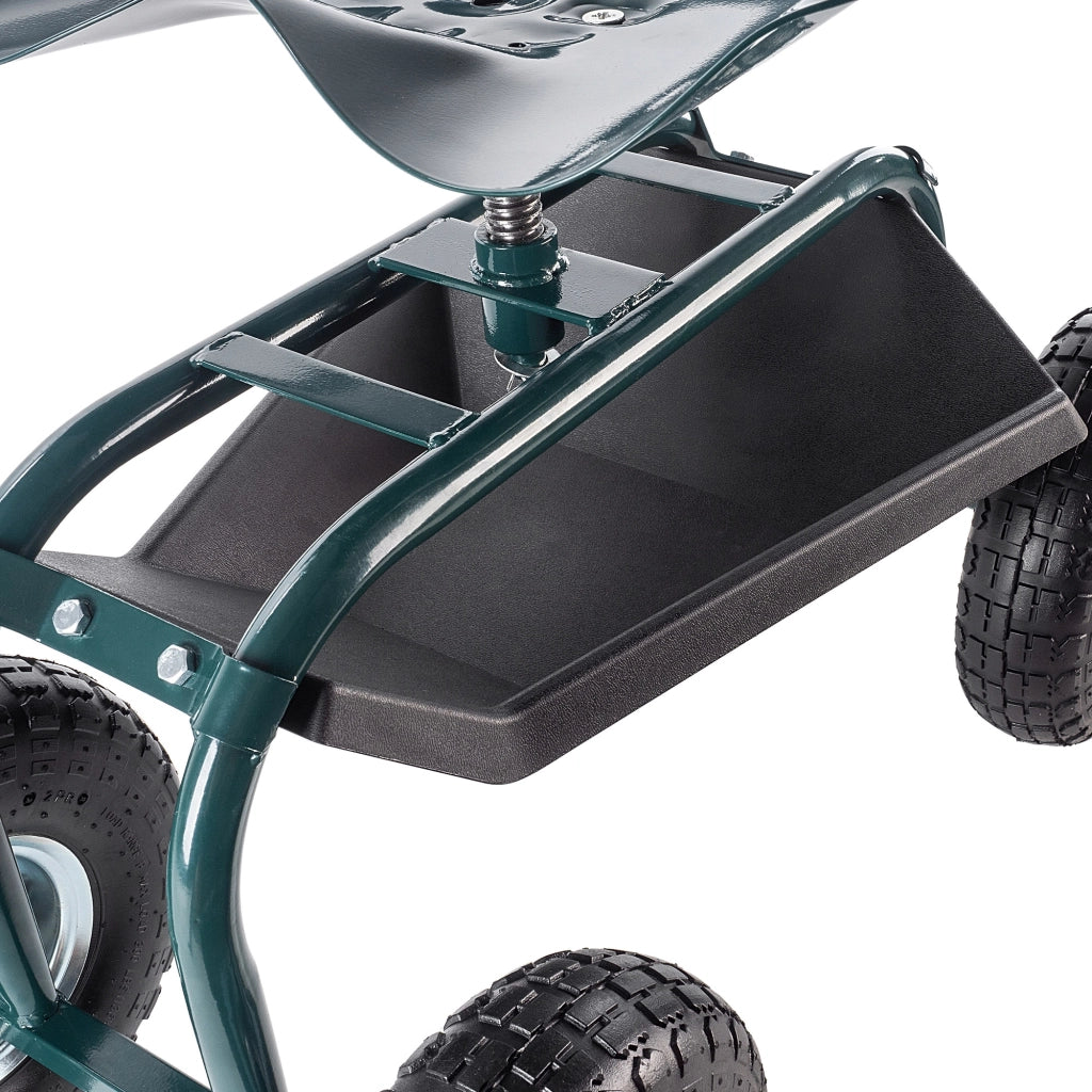 Sgabello da giardino KADAX con ruote, panca, sedile e vano portaoggetti, portata fino a 150 kg.