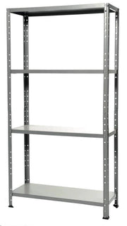 SCAFFALE 4 RIPIANI IN METALLO ZINCATO MONTAGGIO A BULLONI MISURE 75X30X150 MM PORTATA RIPIANO 40KG