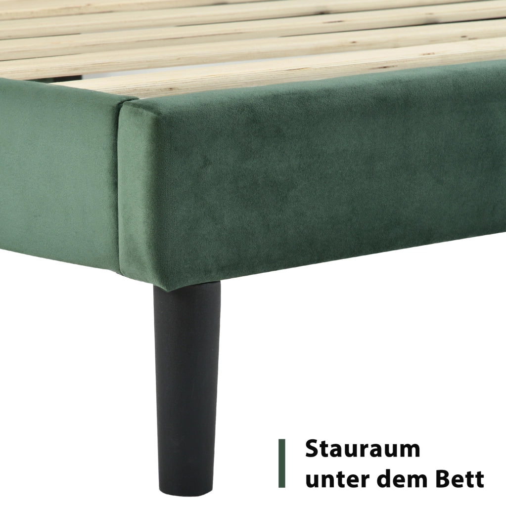 Letto imbottito 140x200 cm in velluto verde scuro con rete