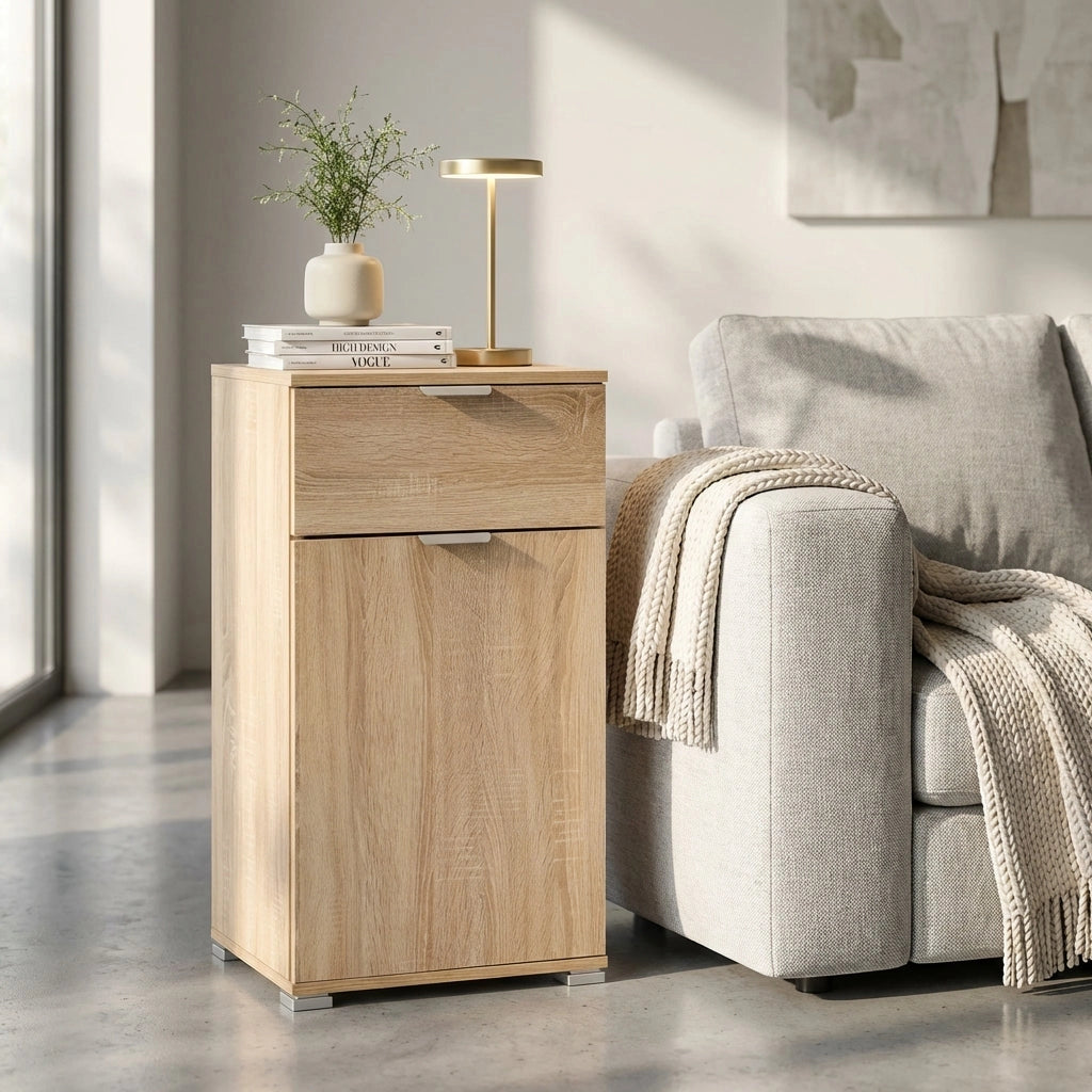 Armadietto da Bagno un anta e un cassetto in Legno Composito cm 45x38x85 - KOLBY