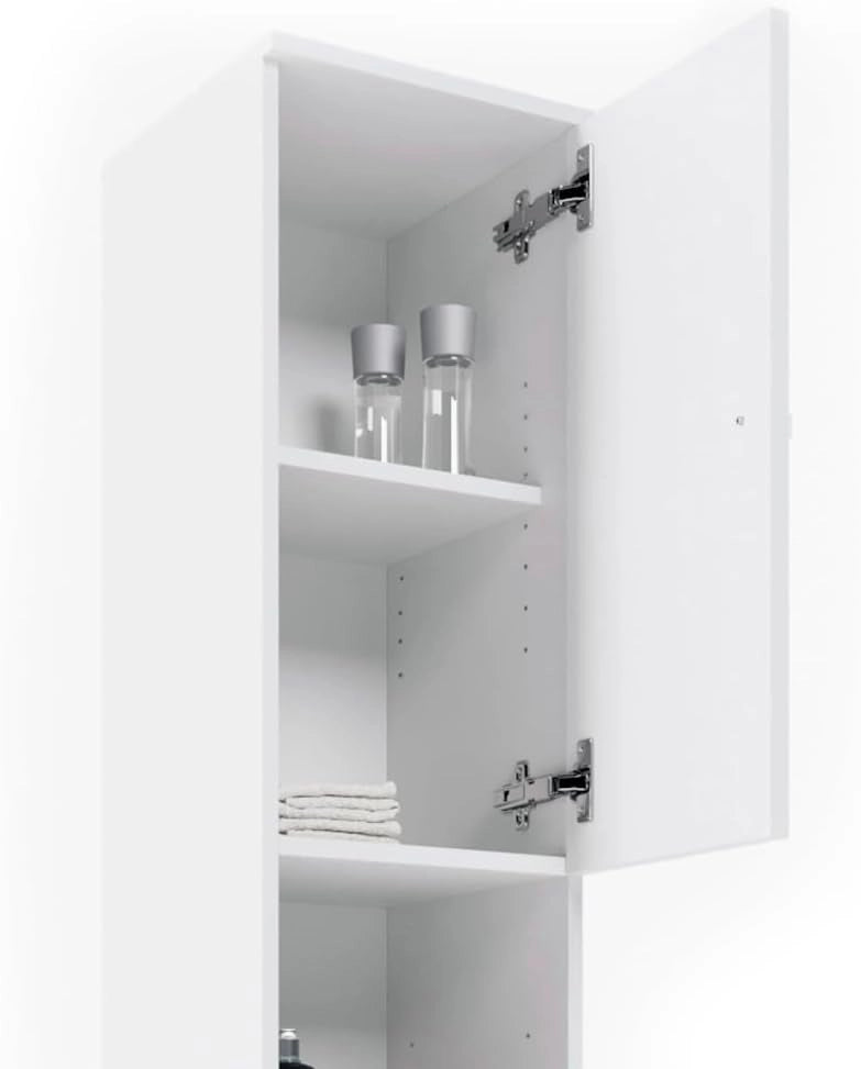 Mobile bagno alto Fynn, Bianco, 30 x 190 cm, per la conservazione di articoli da bagno e asciugamani