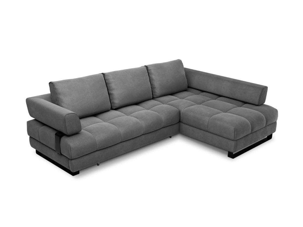 Cosmopolitan Design - Divano convertibile angolare destro con contenitore "Clinton" 5 posti in velluto grigio scuro 