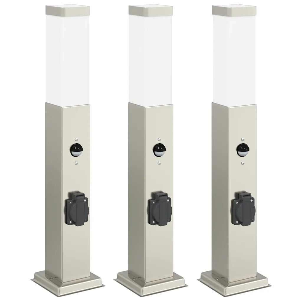 Lampioni a dissuasore con sensore e presa 3 pz 50 cm Acciaio Inox IP44 4006066