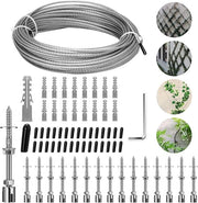 Sostegno per piante di metallo inox per piante di parete, con supporti per parete e cavo di acciaio per giardino - muro - cemento - cancello - legno massello - 16 supporti, 24 m di corda.