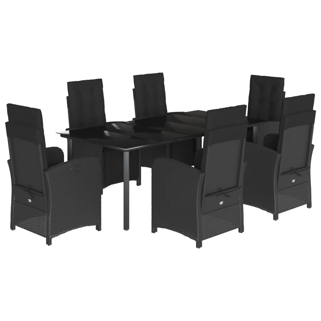 Set da Pranzo da Giardino 7 pz Nero con Cuscini in Polyrattan 3212540