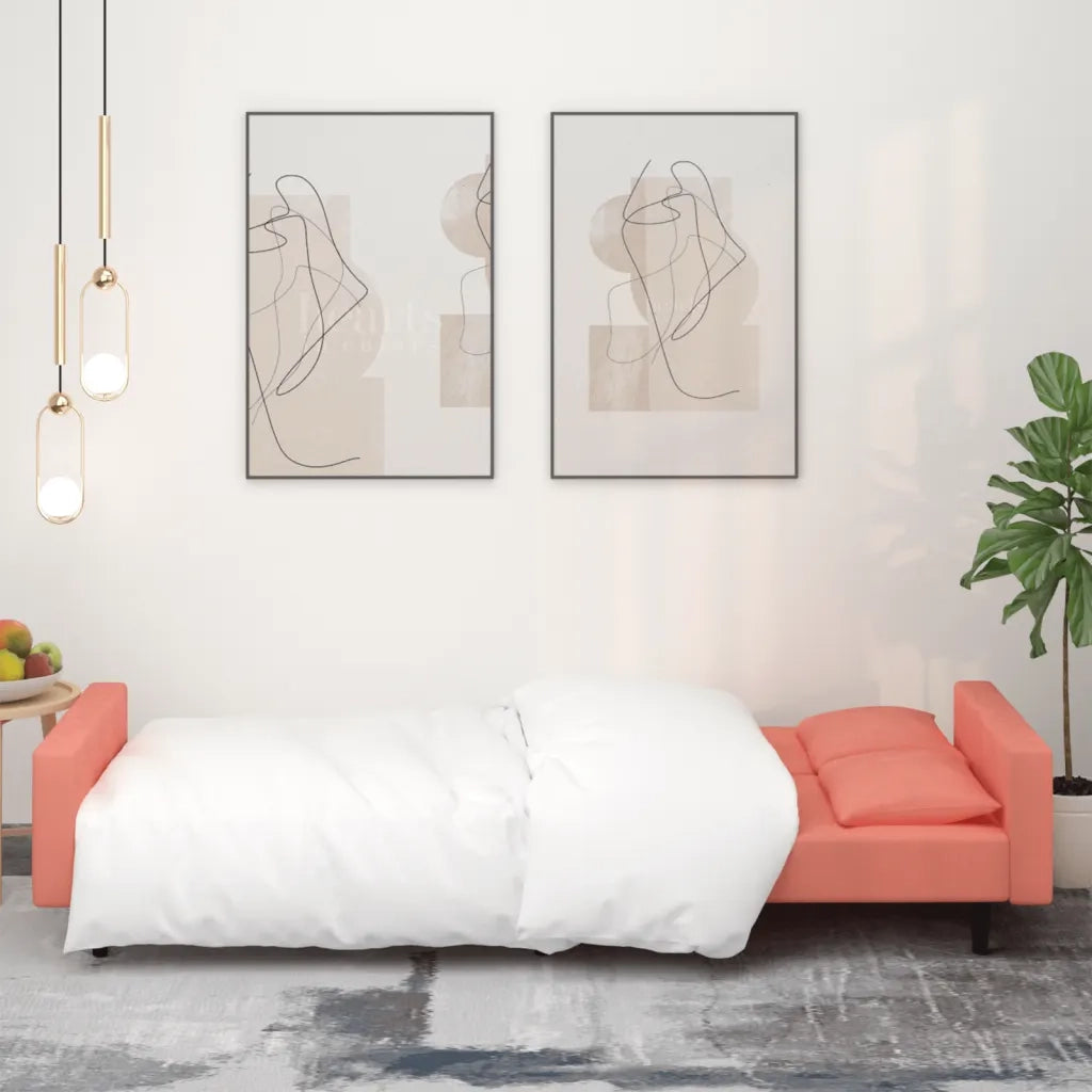 Divano Letto a 2 Posti con 2 Cuscini-Sofa Letto 2 Posti-Daybed Rosa in Velluto 669612