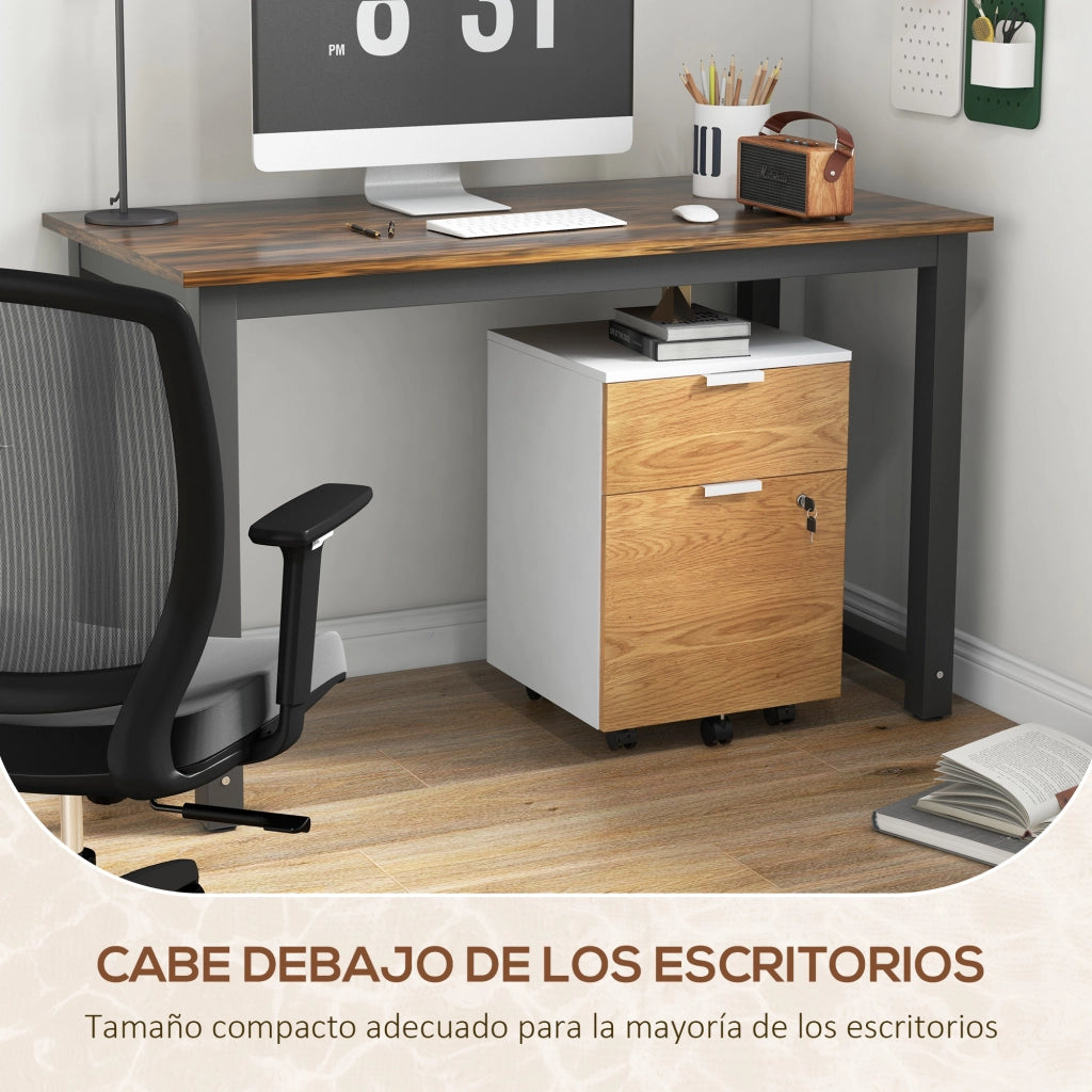 Cassettiera con Ruote 2 Cassetti ¨C Zephmum ¨C 42x40x60 cm Bianco e Naturale