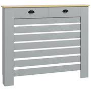 Copritermosifone in MDF a Doghe, Copricalorifero a Griglia con 2 Cassetti, 111x19x95.5 cm, Grigio