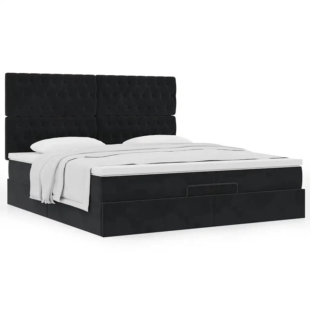 Struttura Letto Pouf con Materassi Nero 200x200 cm Velluto 3313567
