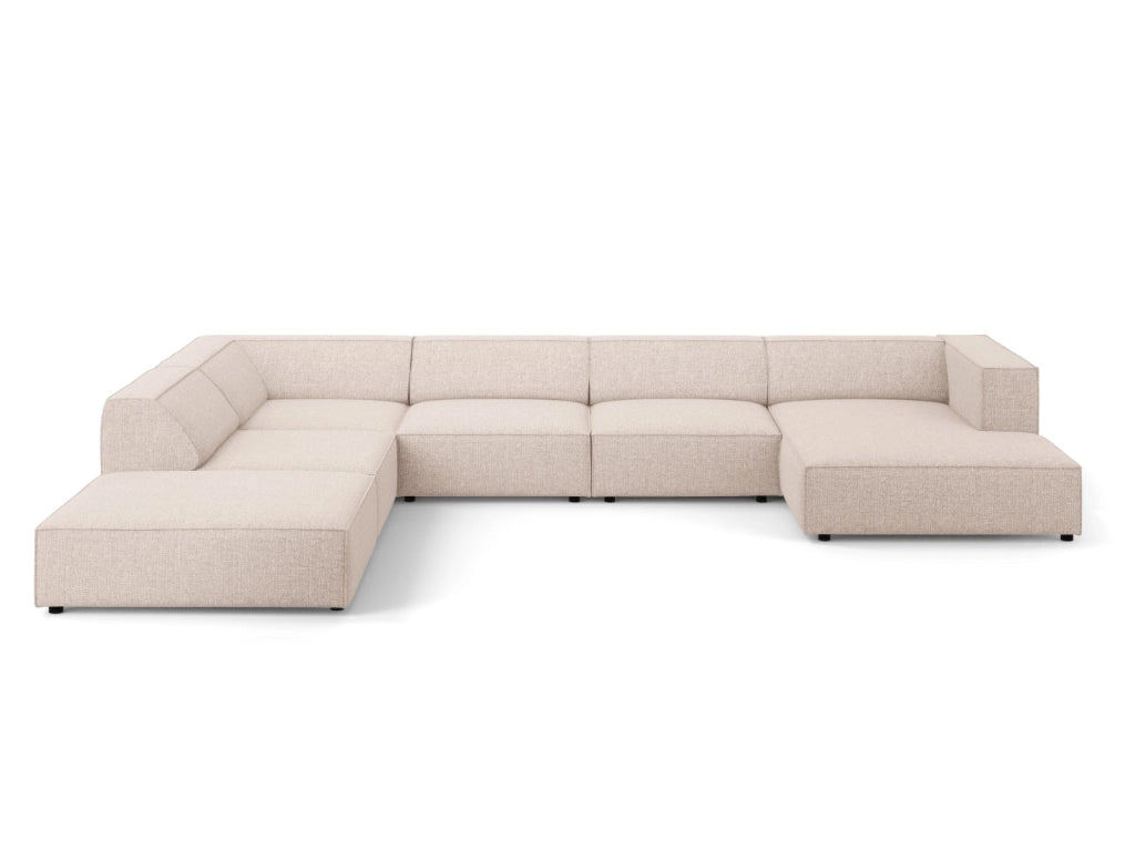 Cosmopolitan Design - Divano panoramico sinistro "Arendal" 7 posti in ciniglia beige 