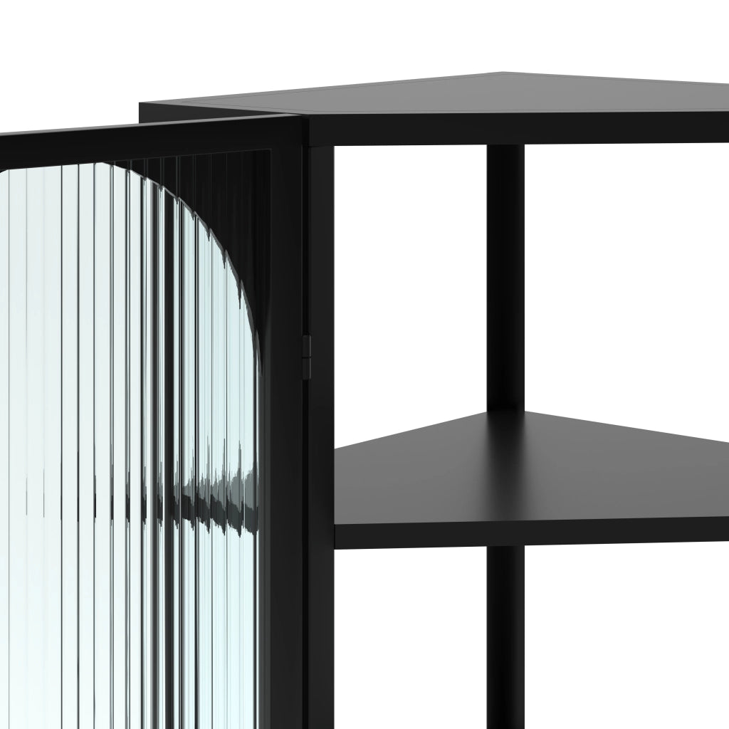 Armadietto a parete angolare ¨C Minimal ¨C nero, vetro trasparente, 4 ripiani, 105cm, per cucina e bagno