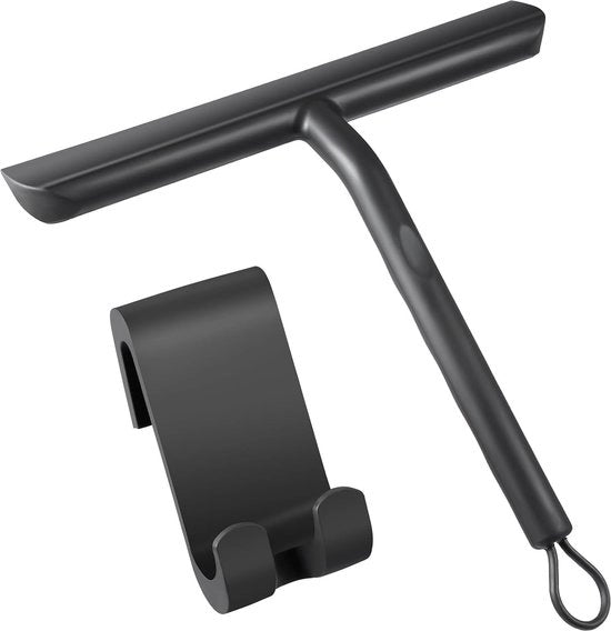 Squeegea per docce senza tracce per vetro porta doccia, squeegea per bagno con supporto-21cm nero, squeegea in silicone per vetro auto, specchio ecc.