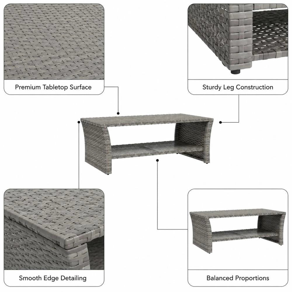 Coffee Table Gray 100x50x40 Cm Poly Rattan