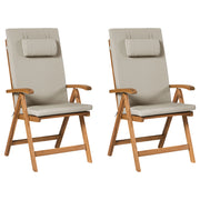 Set di 2 sedie in legno di acacia e cuscini tortora pieghevoli in stile rustico resistente ai raggi UV