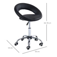 Sgabello da Lavoro Girevole Sgabello da Sala Salone Moderno Altezza Regolabile Ecopelle 50 × 54 × 66-78cm Nero