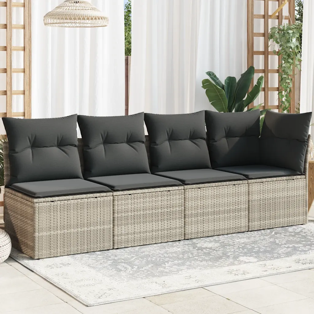 Divano da Giardino con Cuscini 4 Posti Grigio Chiaro Polyrattan