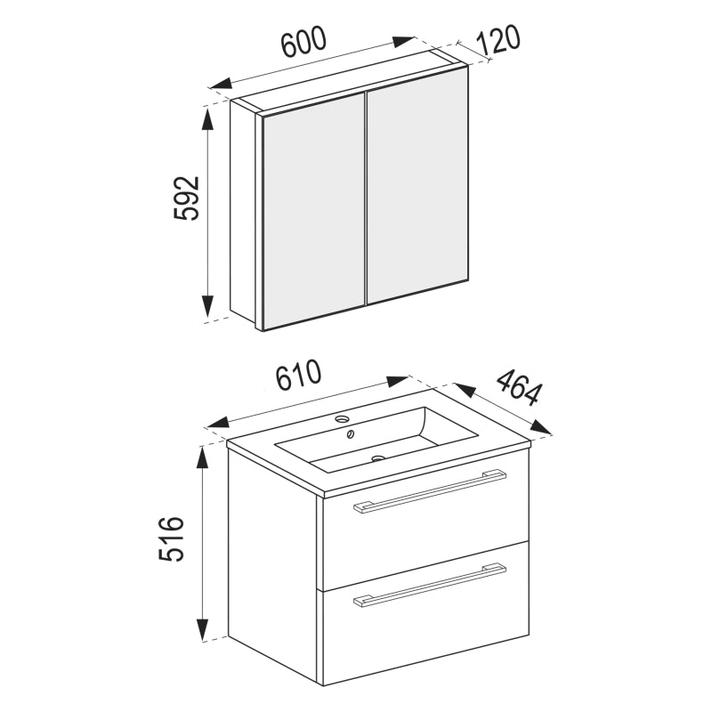 Completo di Ezooza Mobile Sospeso con 2 cassetti Large con lavabo in ceramica di alta qualità e mobile specchio, Rovere miele ,