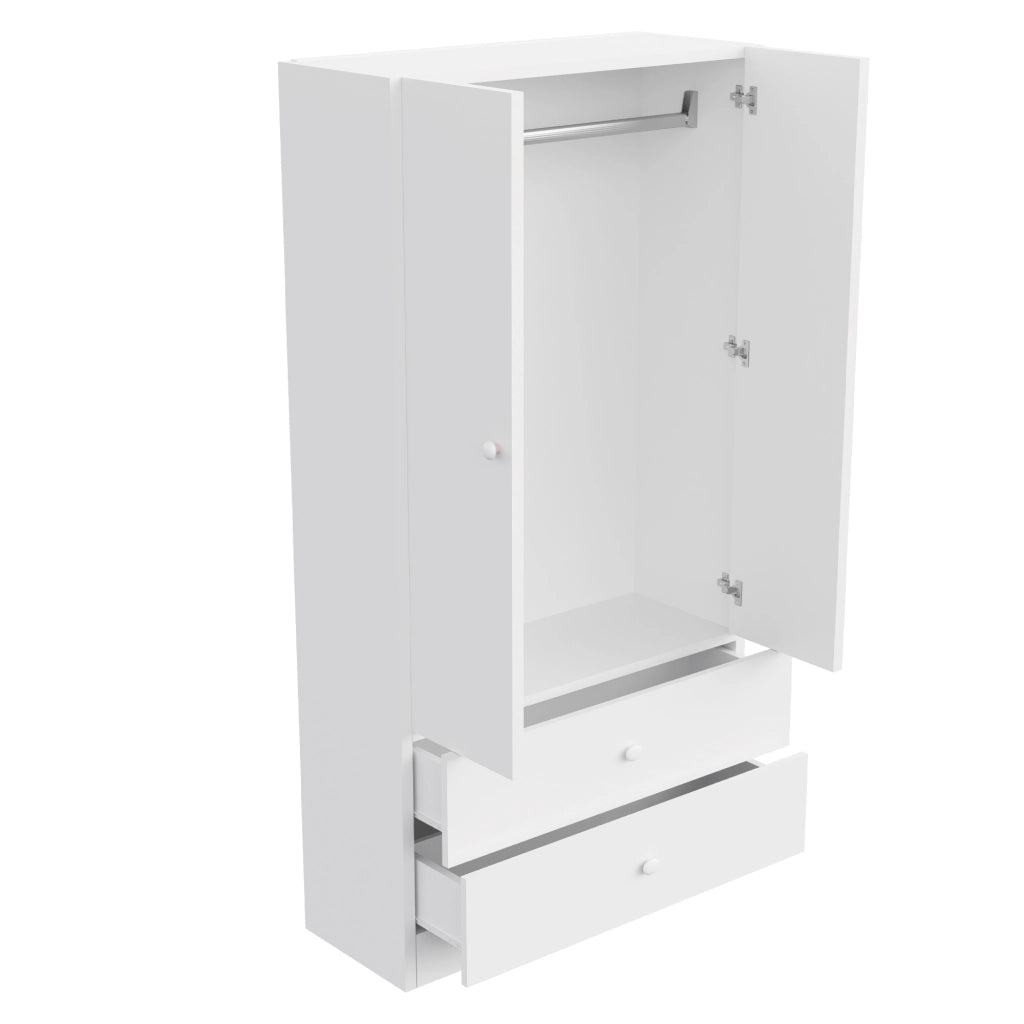 Armadio con asta appendiabiti e 2 cassetti; struttura stabile; in MDF; bianco; per camera da letto e cabina armadio; 70×40×170 cm