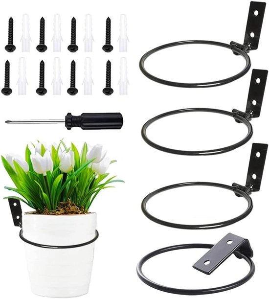 Supporto per vaso di fiori in metallo - Anello di supporto per vaso di fiori da appendere al muro - Set da 4 - Accessori per giardino