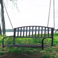 Dondolo Sospeso da Giardino con 2 Posti, Romantica Panchina in Metallo Nero per Esterni, 127 x 60 x 47cm