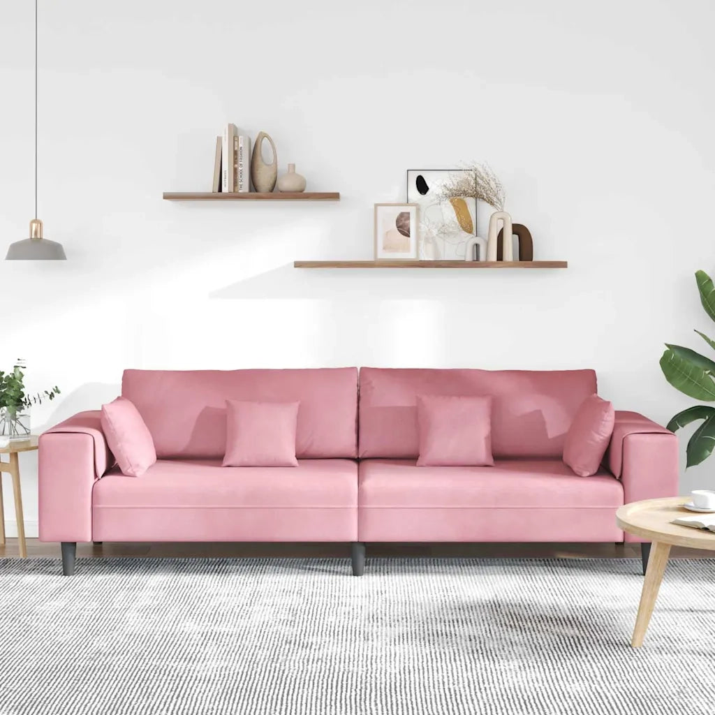 vidaXL Divano in Velluto con cuscino Rosa 209 cm Velluto