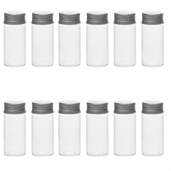 Decorazioni per Feste 12 Stuks - 30 ml Vetro Translucido - Pochette Vuote - Coperchi in Alluminio - Piccoli Contenitori - Decorazioni di Matrimonio - Pochette di Prova