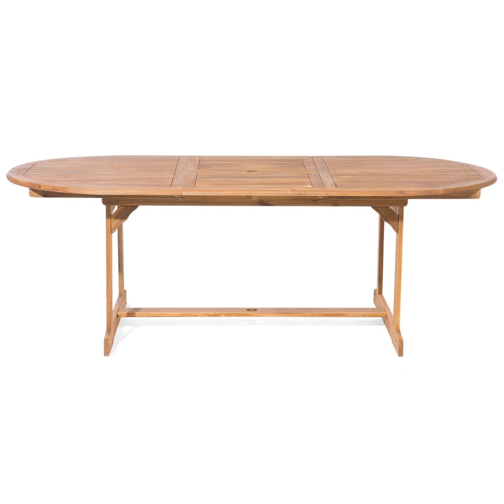 Set da pranzo per esterni in legno di acacia chiaro con cuscini grigi tavolo a 8 posti sedie pieghevoli design rustico