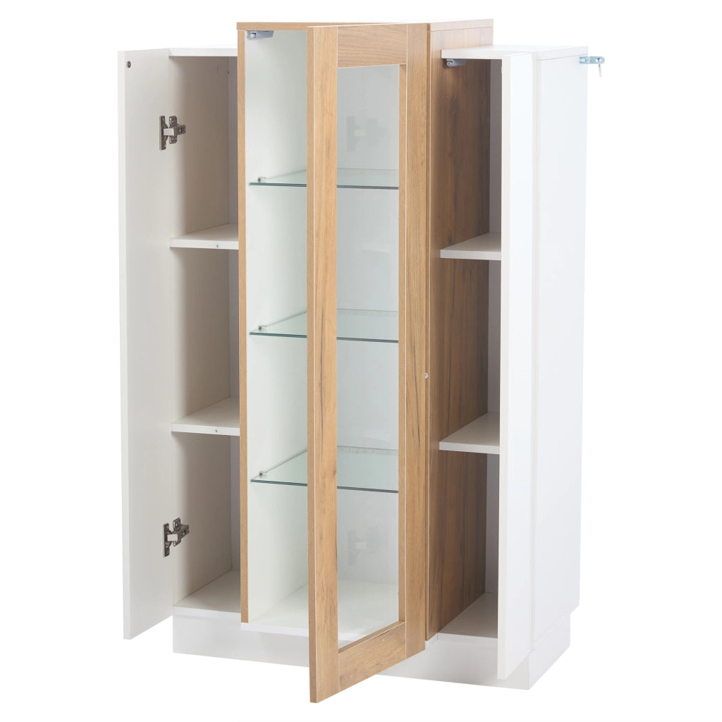 Vetrina con 3 Ante; 4 Livelli e LED USB per Soggiorno; in Pannello di Particelle; 74 × 40 × 120 cm; Bianco