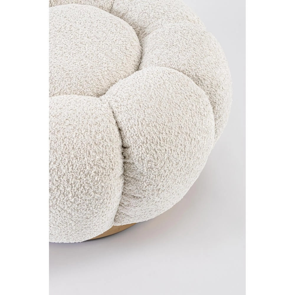 Pouf Rotondo in Tessuto Bouclé con Base in Acciaio Dorato - RACHEL