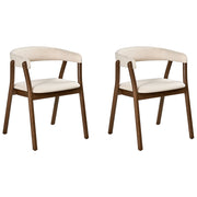 Set di 2 sedie da pranzo in tessuto poliestere marrone scuro e bianco sporco Gambe in legno di gomma Stile retrò tradizionale