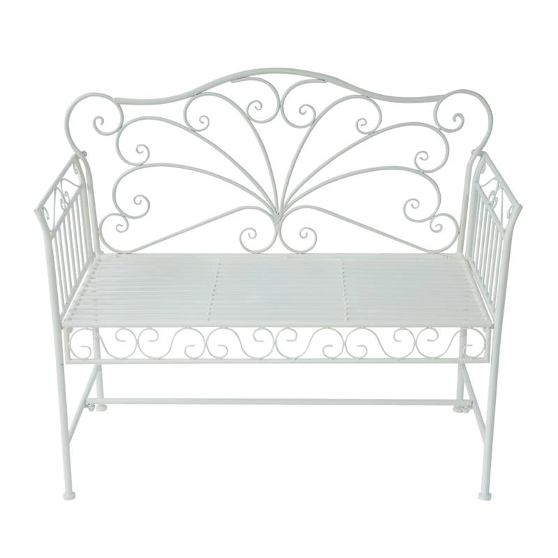 PANCHINA IN FERRO BIPOSTO DA GIARDINO STILE ROMANTICO 109.5X51X95.5 CM BIANCO