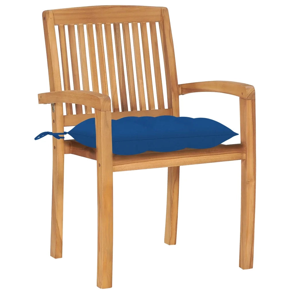 Sedie da Giardino 2 pz con Cuscini Blu in Teak Massello cod mxl 8093