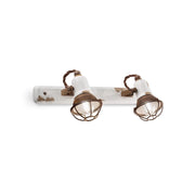 Applique Vintage Loft Ferro E Ceramica Con Rete Bianco 2 Luci E14