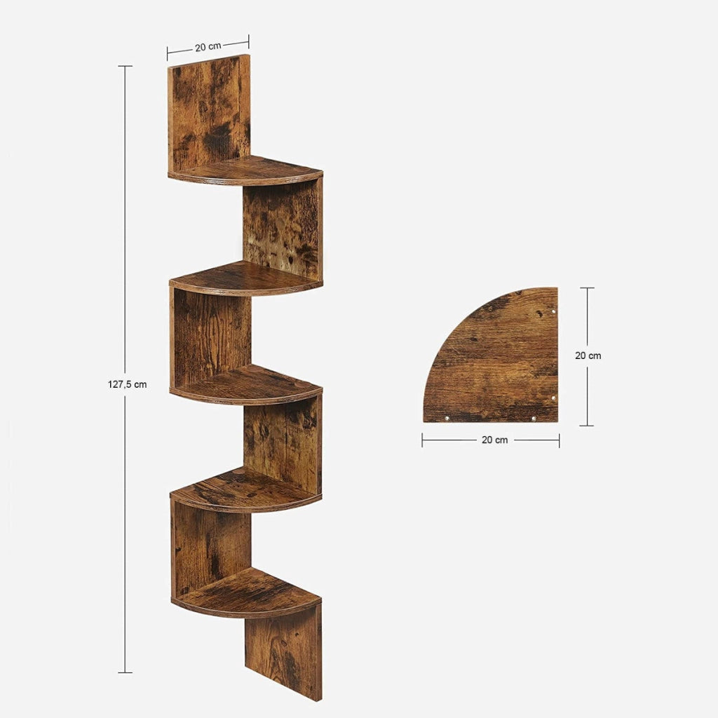 Libreria angolare da parete rustica in legno marrone