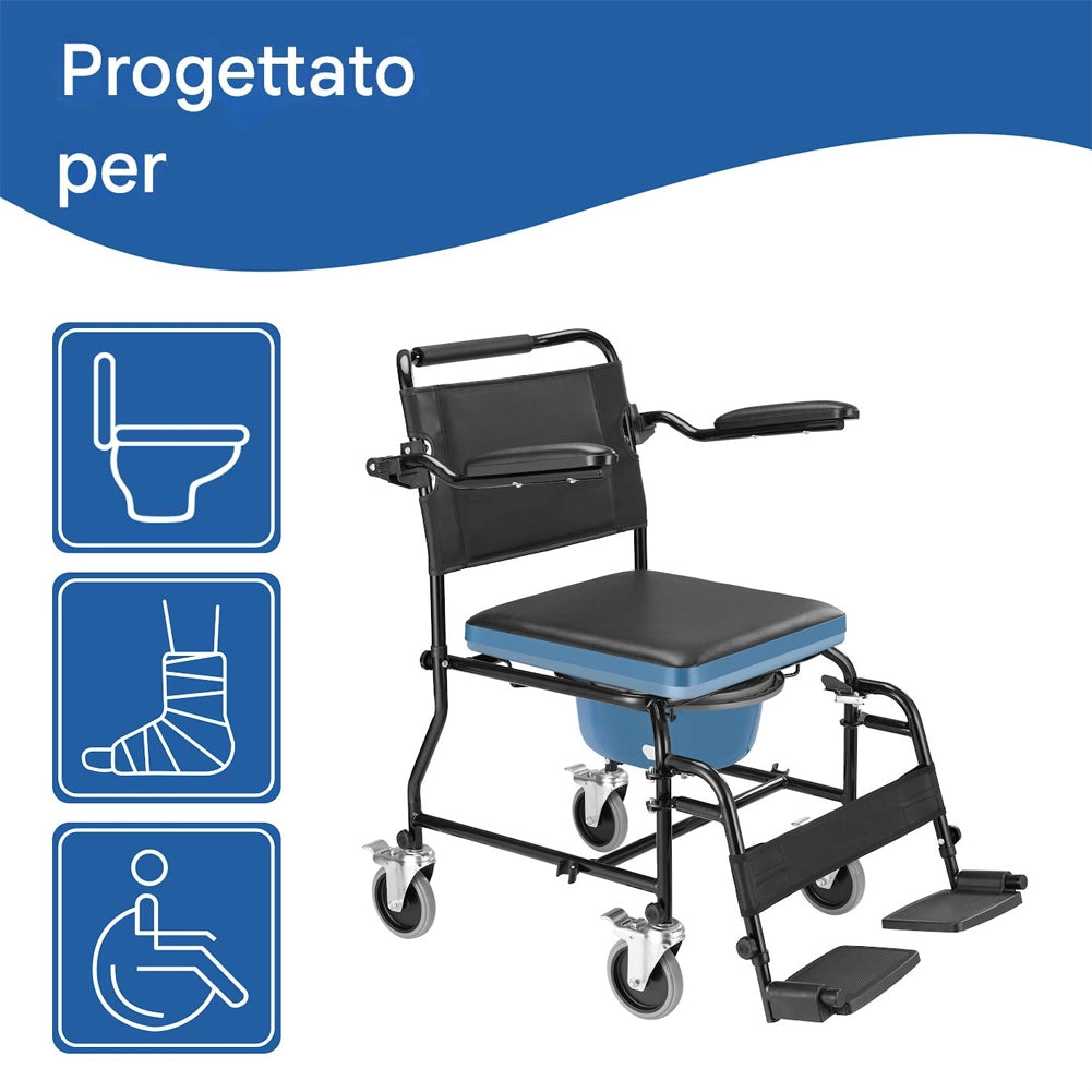 Sedia da Toilette Comoda per Anziani e Disabili Secchio Rimovibile e Coperchio