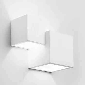 Applique LED Lampada Parete Gesso Moderno Doppio Quadrato Cubo Verniciabile