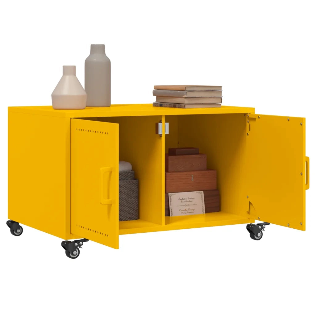 Tavolino Giallo Senape 68x50x43,5 cm Acciaio Laminato a Freddo