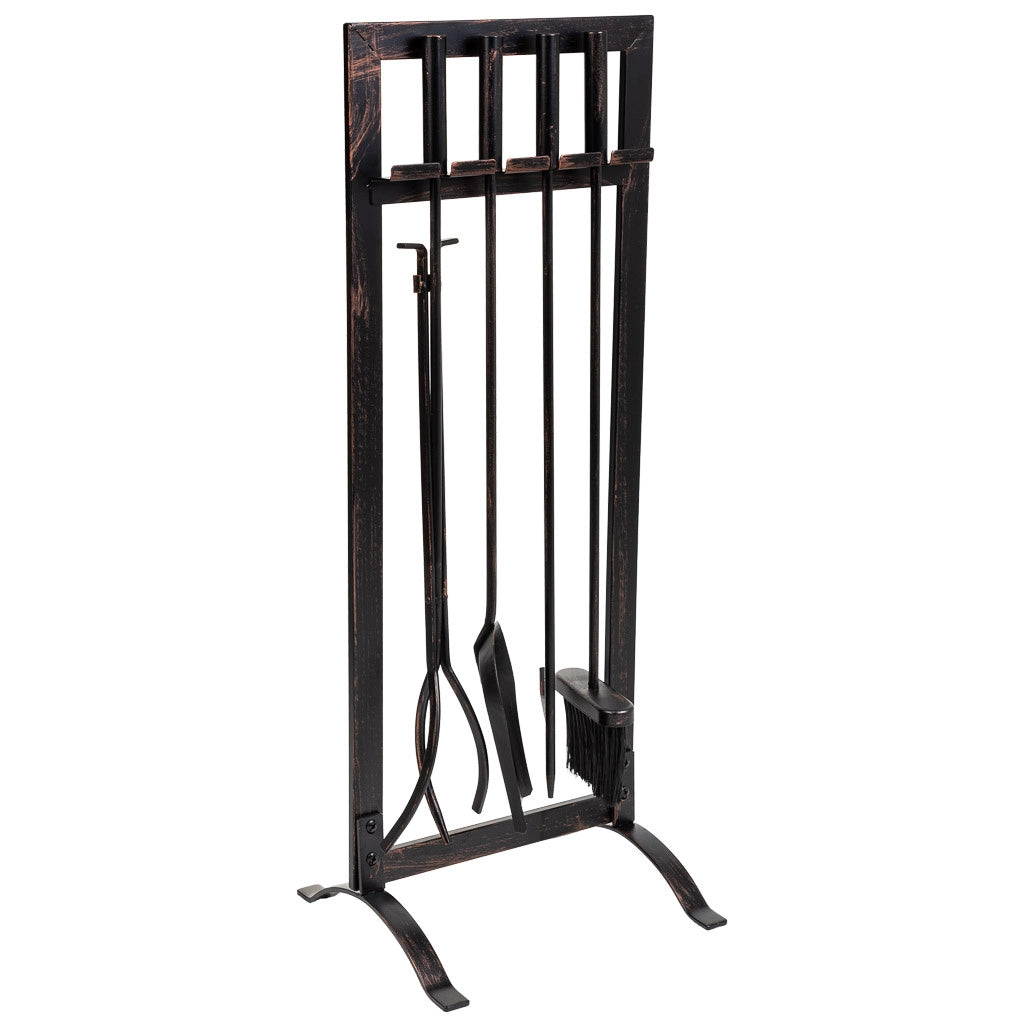 Set attrezzi per camino in metallo nero 5pz 30,5x27x79,5h cm
