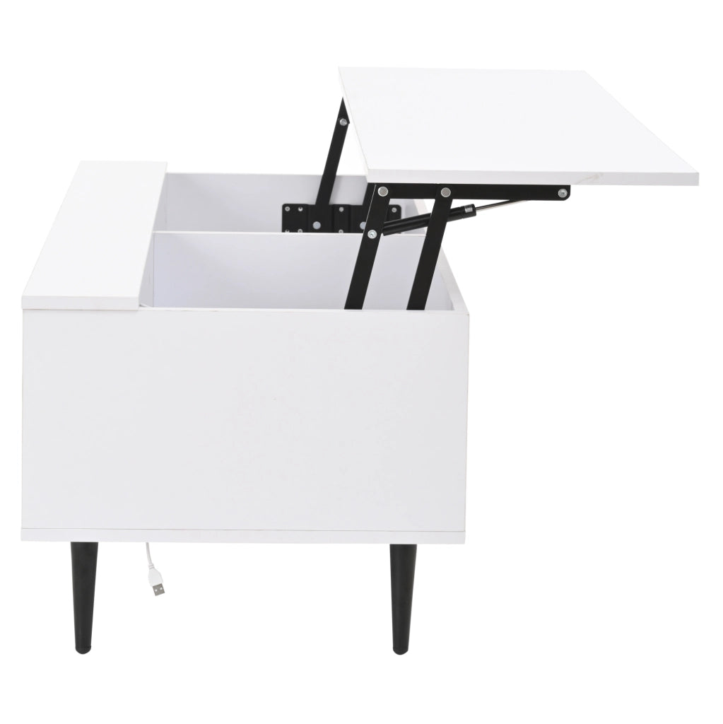 Tavolino da salotto sollevabile 105 x 50 x 43 cm; bianco lucido; in pannello truciolare e vetro temperato