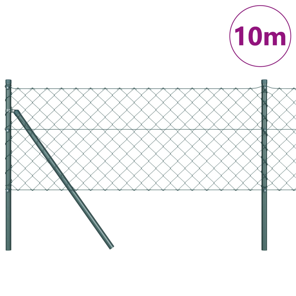 Recinzione a Maglie con 7 Pali 0.4x10 m Acciaio Zincato Verde