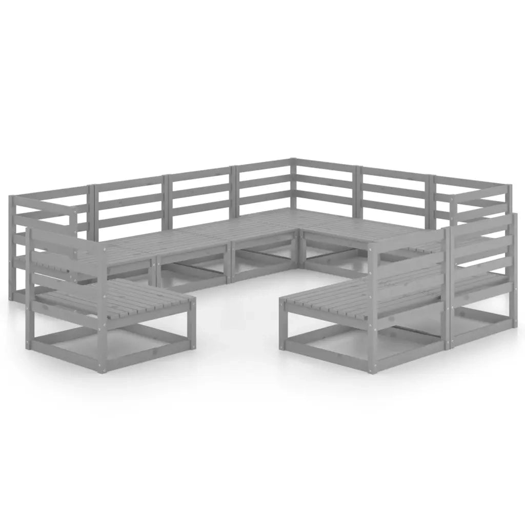 Set Divani da Giardino 9 pz Grigi in Legno Massello di Pino 3075786