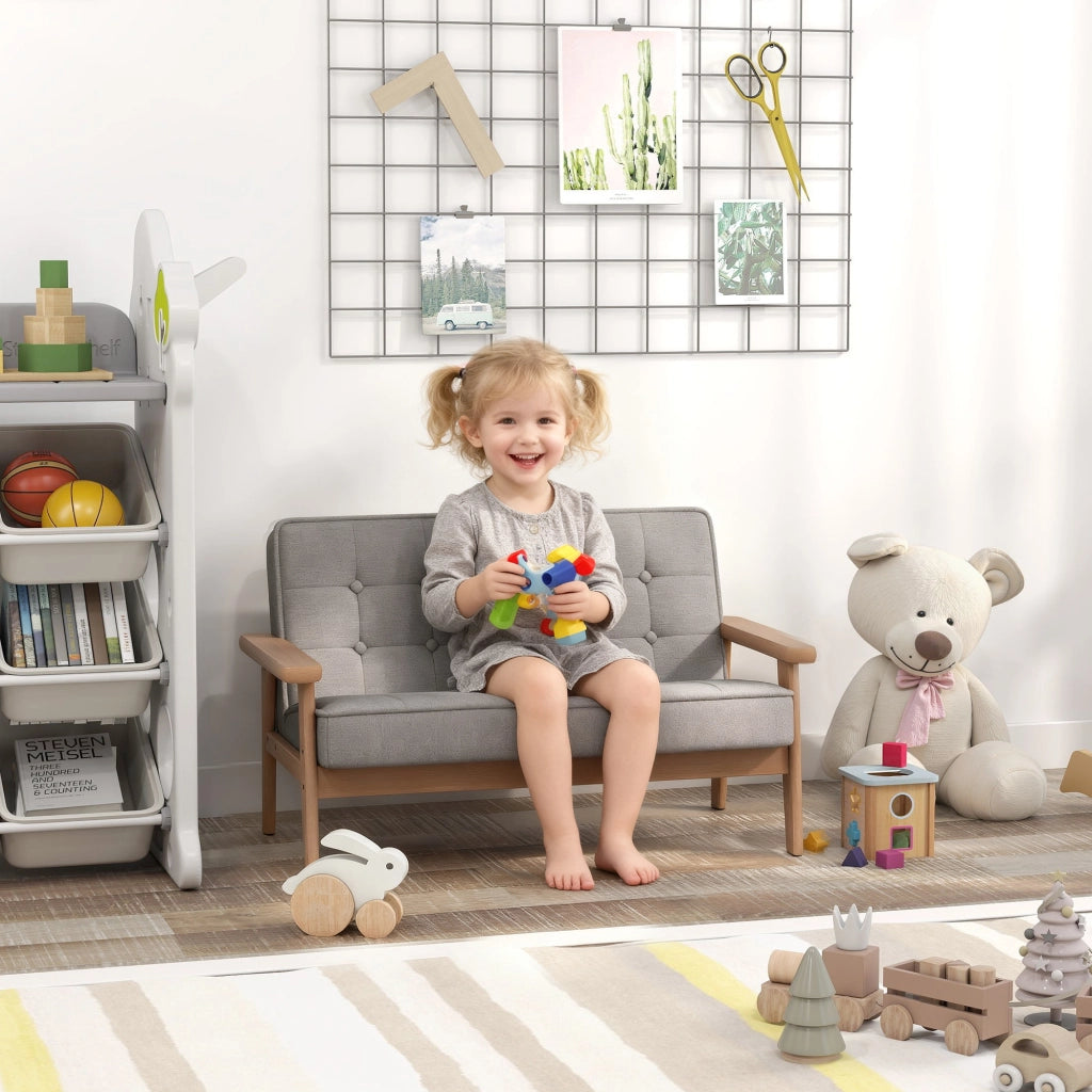 Divano 2 posti per bambini ¨C zephmum ¨C grigio, tessuto, struttura in legno