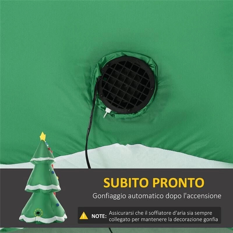 ALBERO DI NATALE GONFIABILE CON BABBO NATALE E LUCI LED 162X125X247CM
