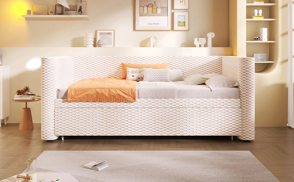 DESMIU Letto divano 90 × 200 cm 2 posti con LED multicolore, 180 × 200 cm, senza materasso, in velluto beige