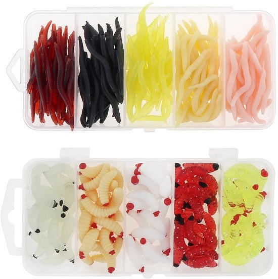 Lotti di 250 pezzi di lombrichi artificiali morbidi - Realistico disegno - Lombrichi in plastica - Adatti per la pesca sportiva - 4 cm e 2 cm