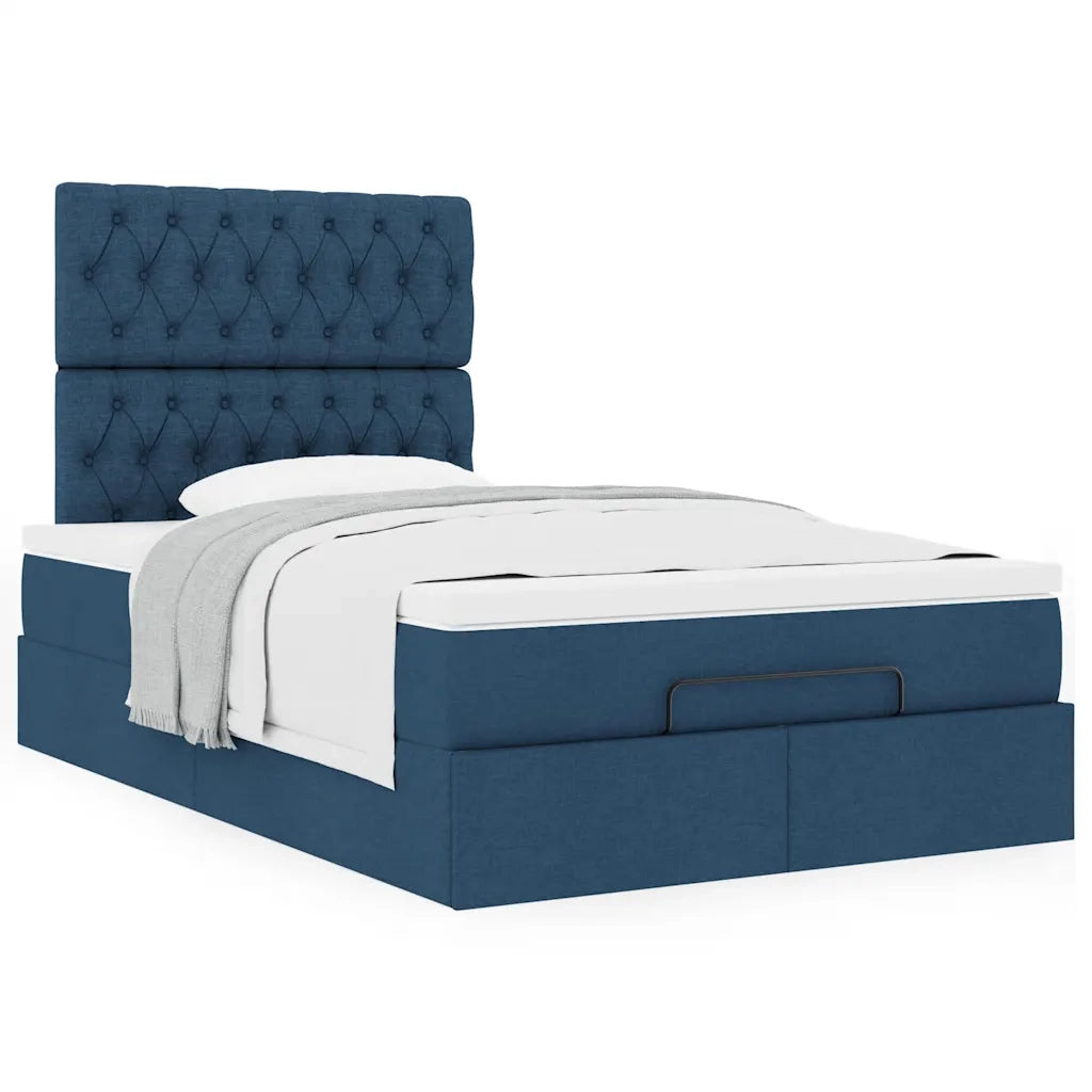 Struttura Letto Pouf con Materasso Blu 120x200 cm in Tessuto 3313236