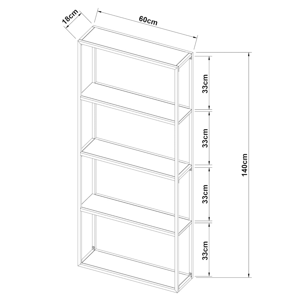 Scaffale da Parete Jämijärvi in Acciaio con Scomparti Aperti 140 x 60 x 18 cm Nero, opaco [en.casa]