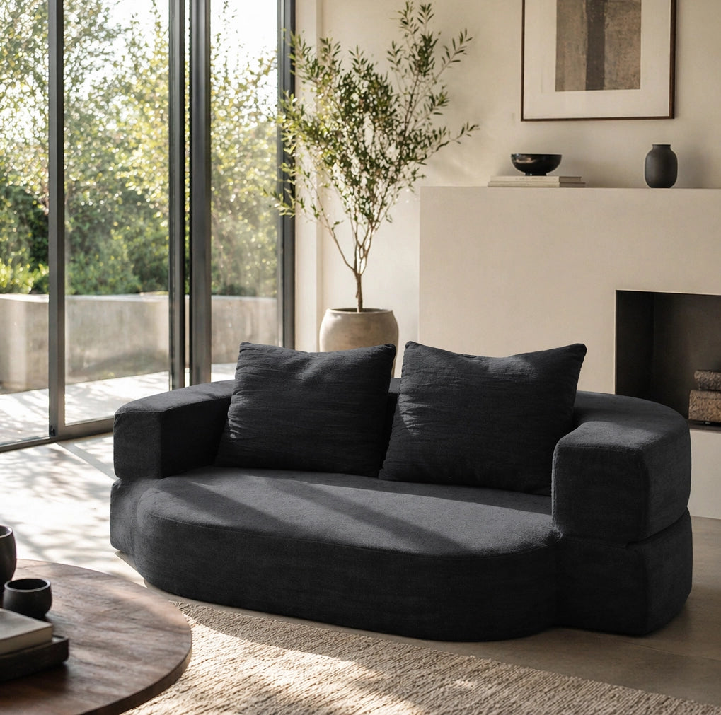 Divano letto pieghevole 3 in 1 in flanella nera; senza montaggio; convertibile per soggiorno